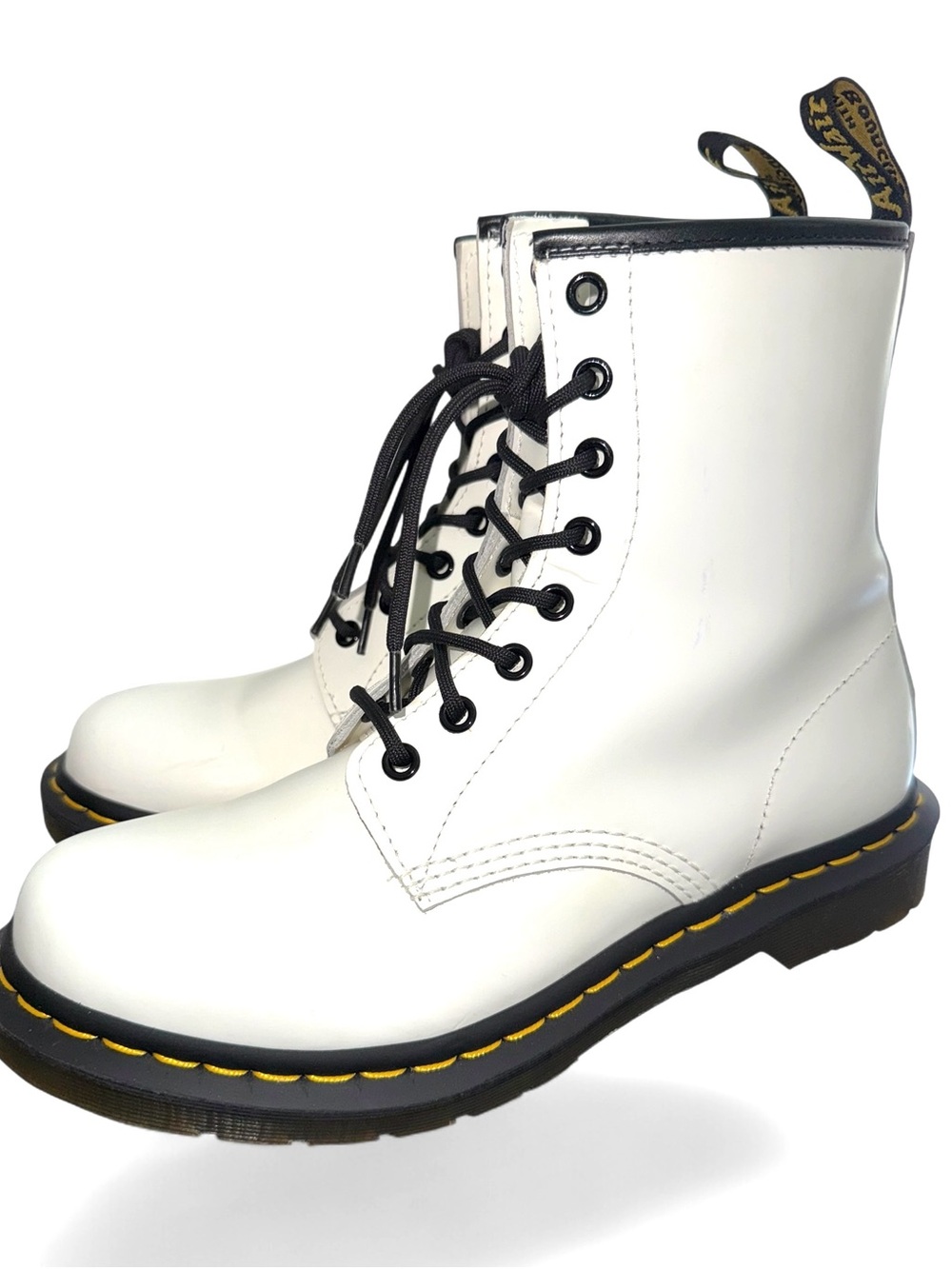Dr. Martens White Leather Lace-Up Combat Boots with Black Trim - Picture 2 of 5